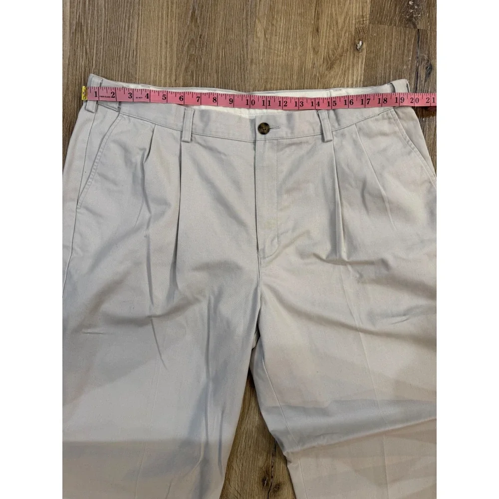 LL Bean Old Money Comfort Waist Pleated Chino Pants Mens 40x32 Khaki Cotton